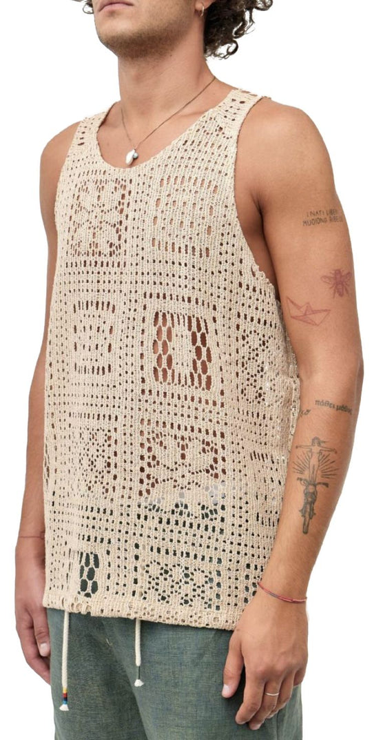  The Silted Company Canotta Crochet Vest Cord Uomo Beige