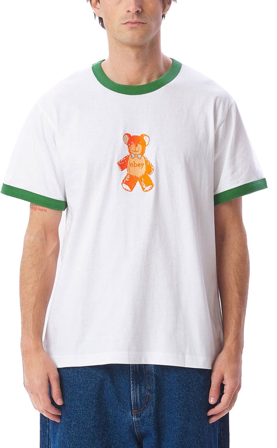  Obey T-shirt Ted Ringer Tee Ss White Multi Uomo Bianco