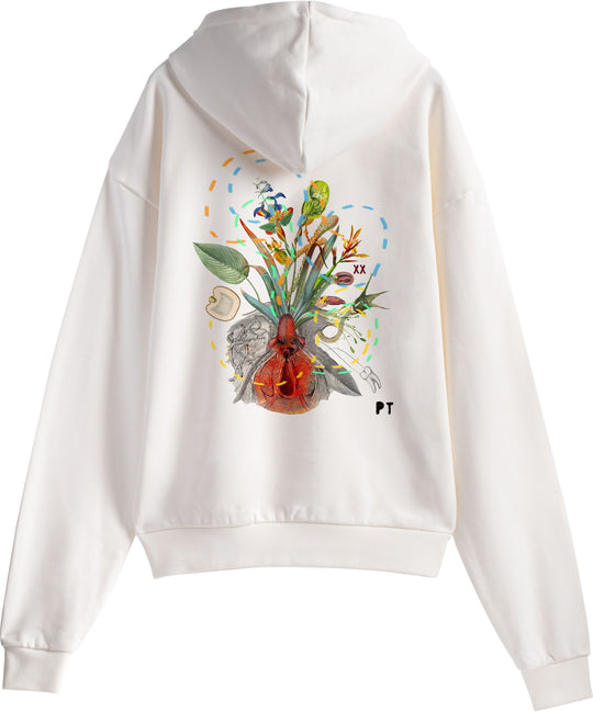  Mdn X Paola Tassetti Felpa Feconda Floridus Hoodie Off White Uomo Bianco