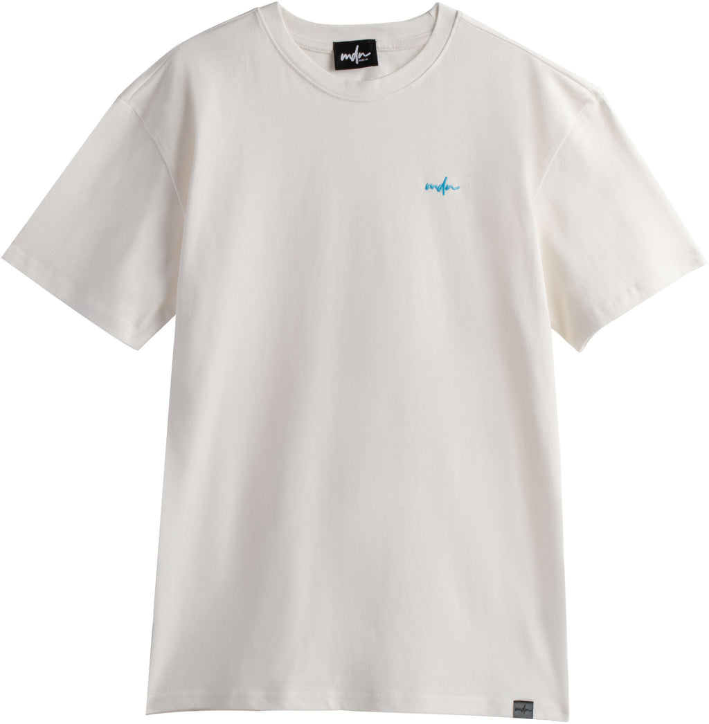  Mdn T-shirt Basic Logo Embroidered Tee Off White Beryl Blue Bianco Uomo - 1