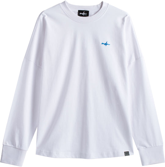  Mdn T-shirt Ls Basic Logo Tee White Cobalt Blue Uomo Bianco