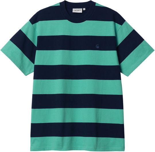 Carhartt Wip T-shirt S/s Dampier Stripe Tee Dark Navy Aqua Green Uomo Multicolore
