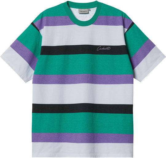  Carhartt Wip T-shirt S/s Crouser Tee Stripe Aqua Uomo Multicolore