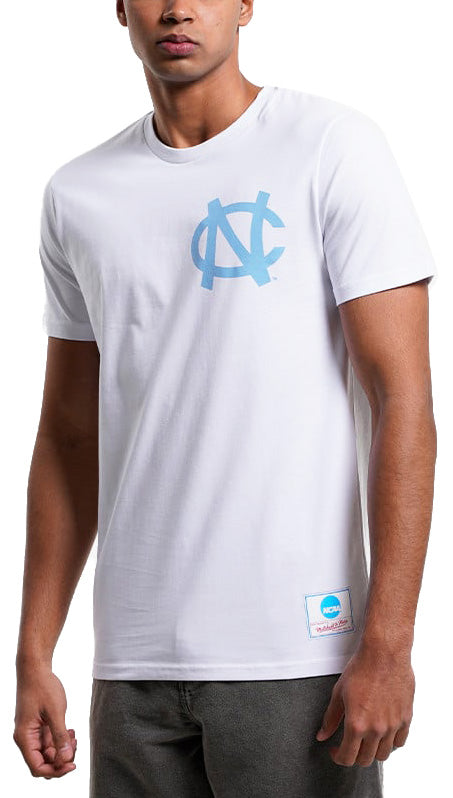  Mitchell E Ness Mitchell & Ness T-shirt Ncaa Large Left Chest Logo Tee North Carolina Bianco Uomo - 1