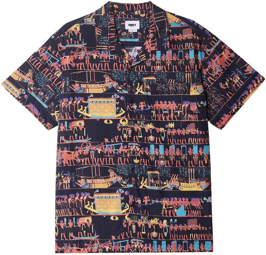  Obey Camicia Heiro Woven Ss Black Multi Uomo Nero