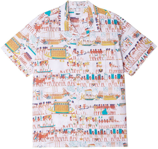  Obey Camicia Heiro Woven Ss Whitemulti Uomo Bianco