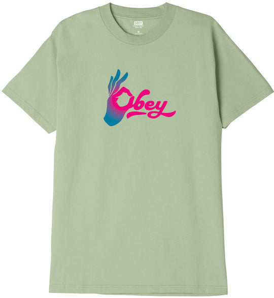  Obey T-shirt Okay Classic Tee Cucumber Uomo Verde