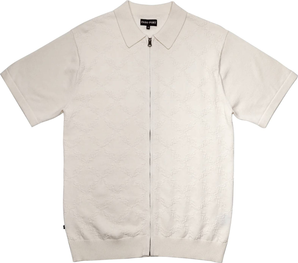  Pass-port T-shirt Brasco Zip Ss Knit Cream Beige Uomo - 1