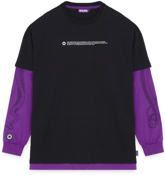  Octopus T-shirt Ls Logo Double Tee Black Uomo Nero