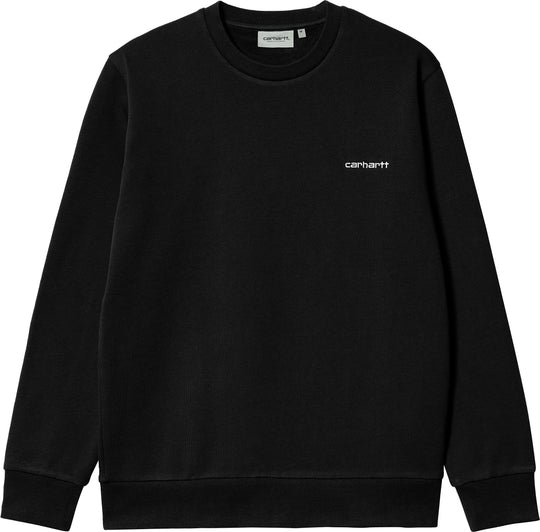  Carhartt Wip Felpa Script Embroidery Sweat Black White Uomo Nero