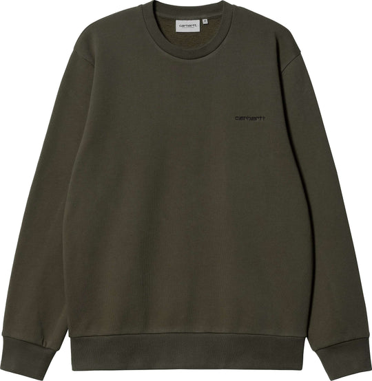  Carhartt Wip Felpa Script Embroidery Sweat Cypress Black Uomo Verde