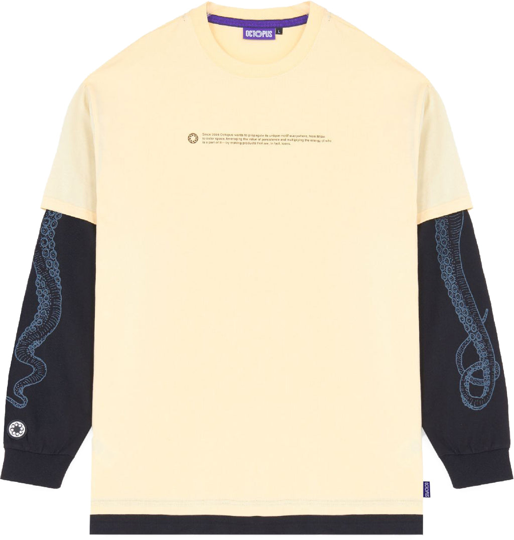  Octopus T-shirt Ls Logo Double Tee Cream Beige Uomo - 1