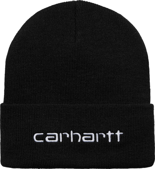  Carhartt Wip Cuffia Script Beanie Black White Uomo Nero