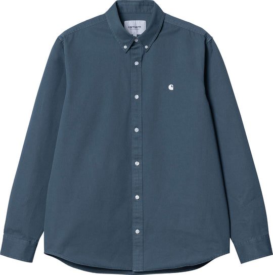  Carhartt Wip Camicia L/s Madison Shirt Ore Wax Uomo Blue
