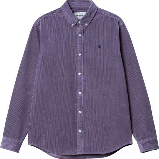 Carhartt Wip Camicia L/s Madison Cord Shirt Glassy Purple Black Uomo Viola