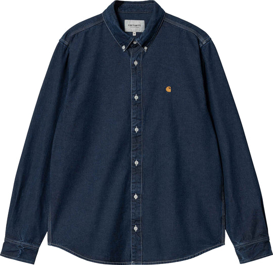  Carhartt Wip Camicia Ls Weldon Shirt Blue Stone Wased Uomo