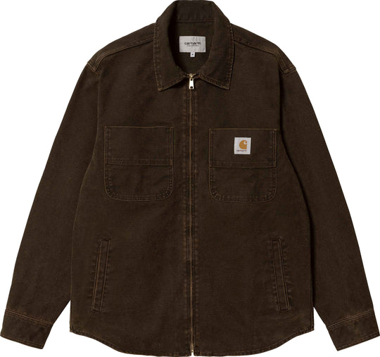  Carhartt Wip Giacca Garen Shirt Jac Black Deep H Brown Stone Washed Uomo Marrone