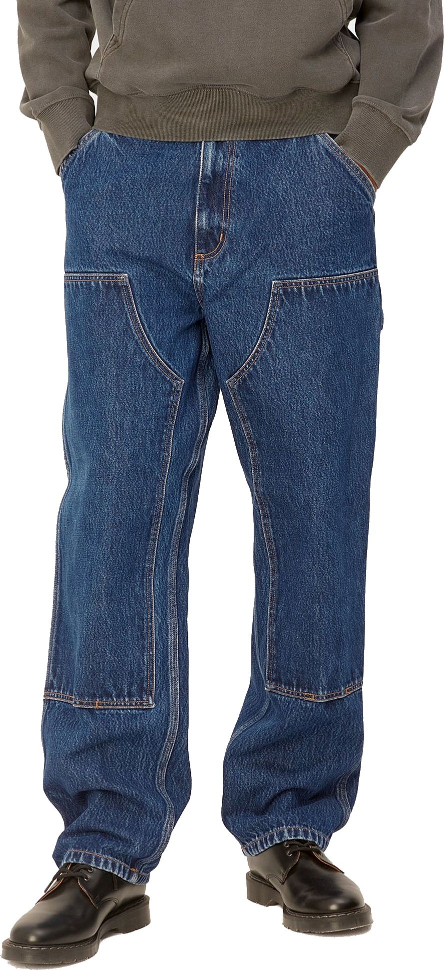  Carhartt Wip Jeans Double Knee Pant Blue Stone Washed Uomo - 3