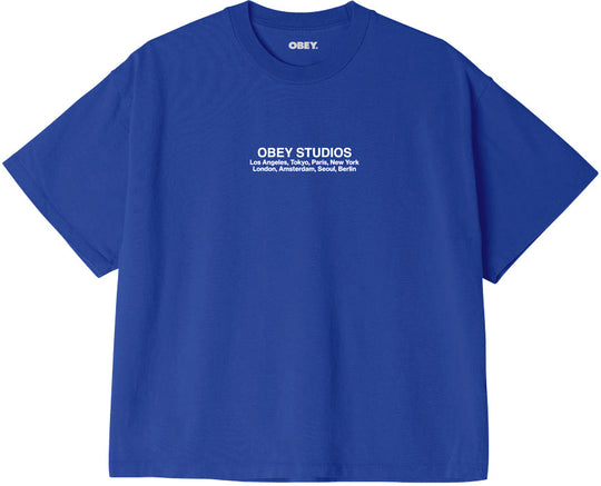  Obey T-shirt W Studios Custom Crop Tee Surf Blue Donna