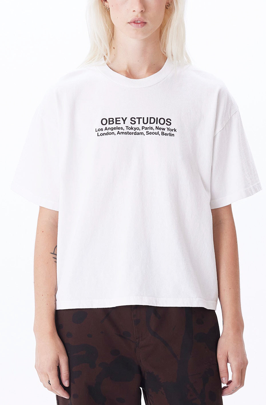  Obey T-shirt W Studios Custom Crop Tee White Bianco Uomo - 1