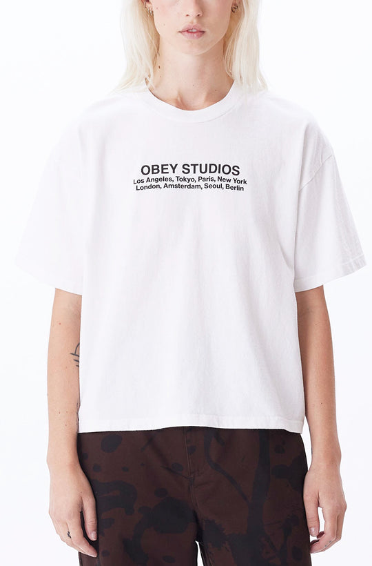  Obey T-shirt W Studios Custom Crop Tee White Uomo Bianco