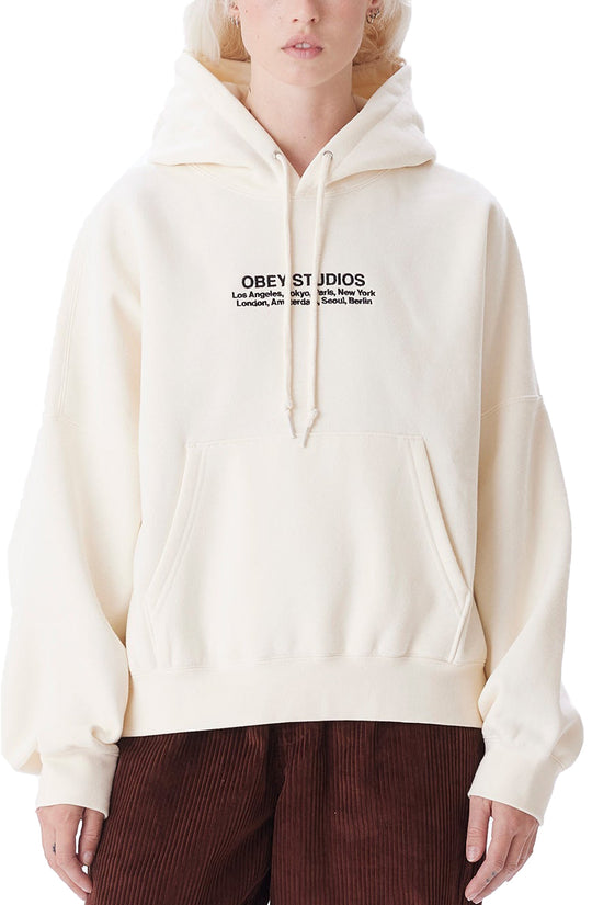  Obey Felpa W Studios Hood Fleece Unbleached Donna Bianco