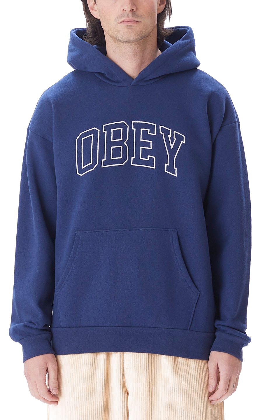  Obey Felpa Institute Extra Heavy Hood Fleece Academy Navy Blue Uomo - 3