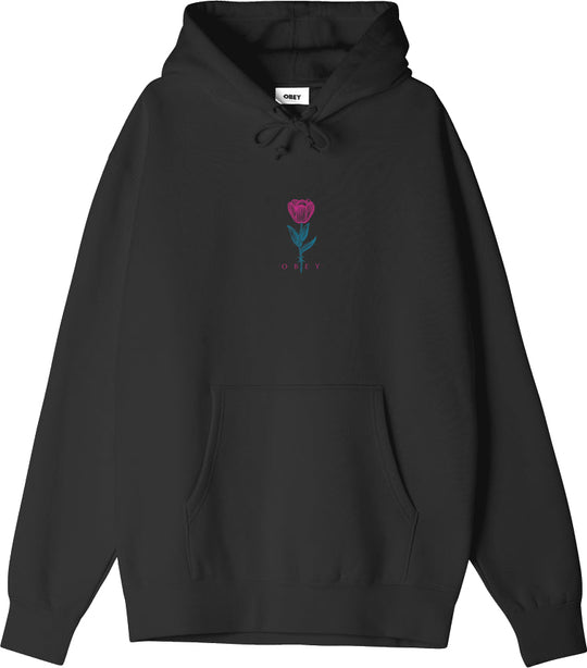  Obey Felpa Barbwire Flower Premium Hooded Fleece Black Uomo Nero