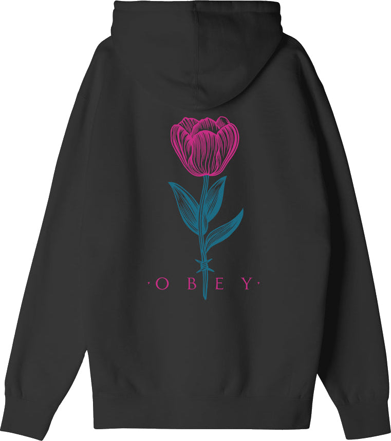 Obey Felpa Barbwire Flower Premium Hooded Fleece Black Nero Uomo - 2