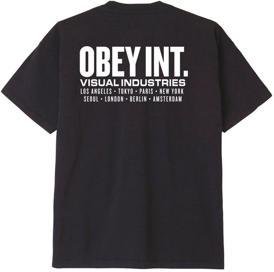  Obey T-shirt Int Visual Industries Heavyweight Tee Off Black Uomo Nero
