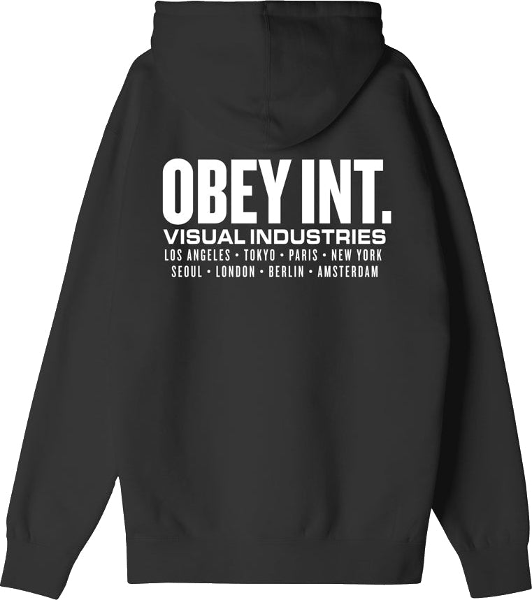  Obey Felpa Int Visual Industries Premium Hooded Black Nero Uomo - 3