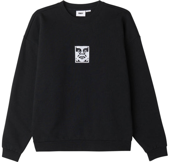  Obey Felpa Icon Extra Heavy Crew Ii Fleece Black Uomo Nero