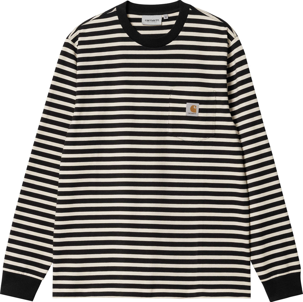  Carhartt Wip T-shirt L/s Seidler Pocket Tee Stripe Salt Black Multicolore Uomo - 1