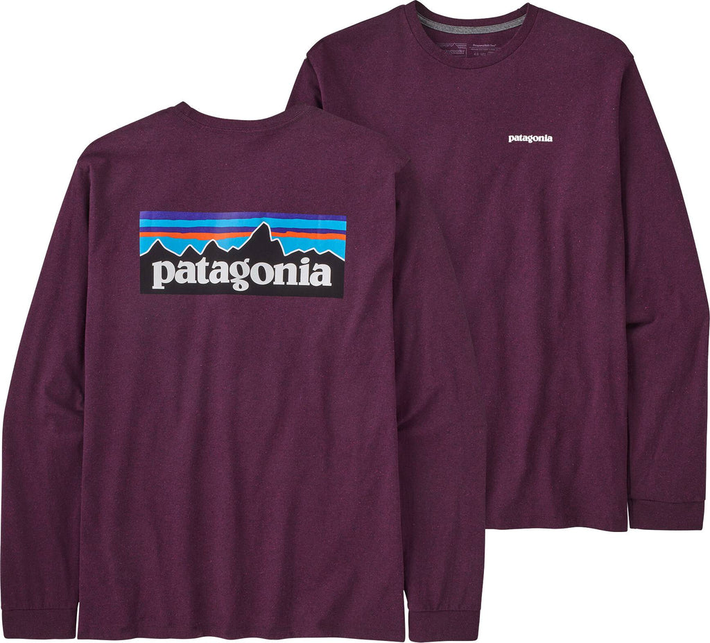  Patagonia T-shirt Men's Long-sleeved P-6 Logo Responsibili-tee Night Plum Viola Uomo - 2