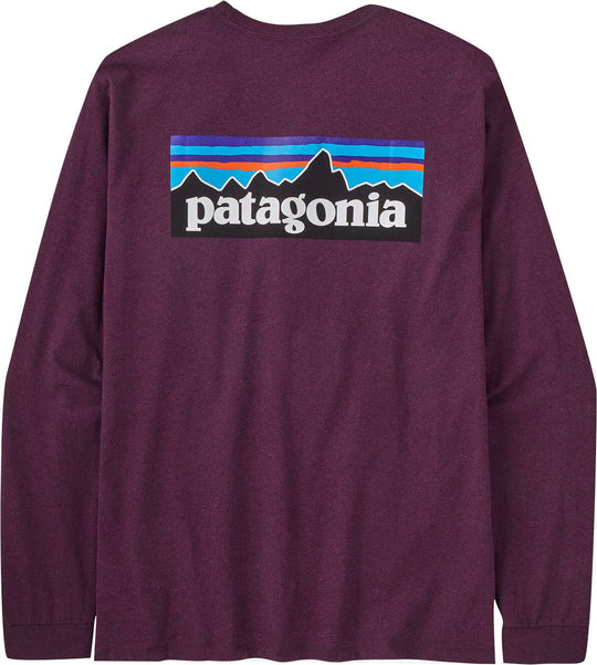  Patagonia T-shirt Men's Long-sleeved P-6 Logo Responsibili-tee Night Plum Uomo Viola
