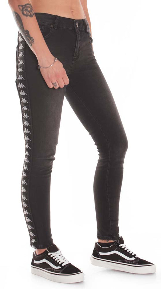  Kappa Pantaloni 222 Banda Bissa Denim Grey Dark Black Donna Nero