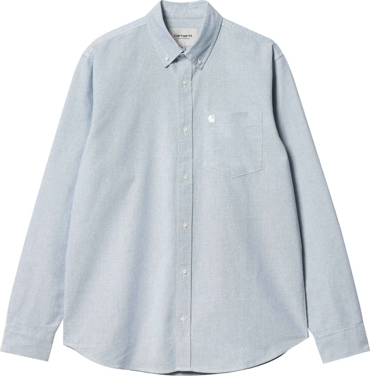  Carhartt Wip Camicia Ls C-logo Shirt Blue White Uomo Celeste
