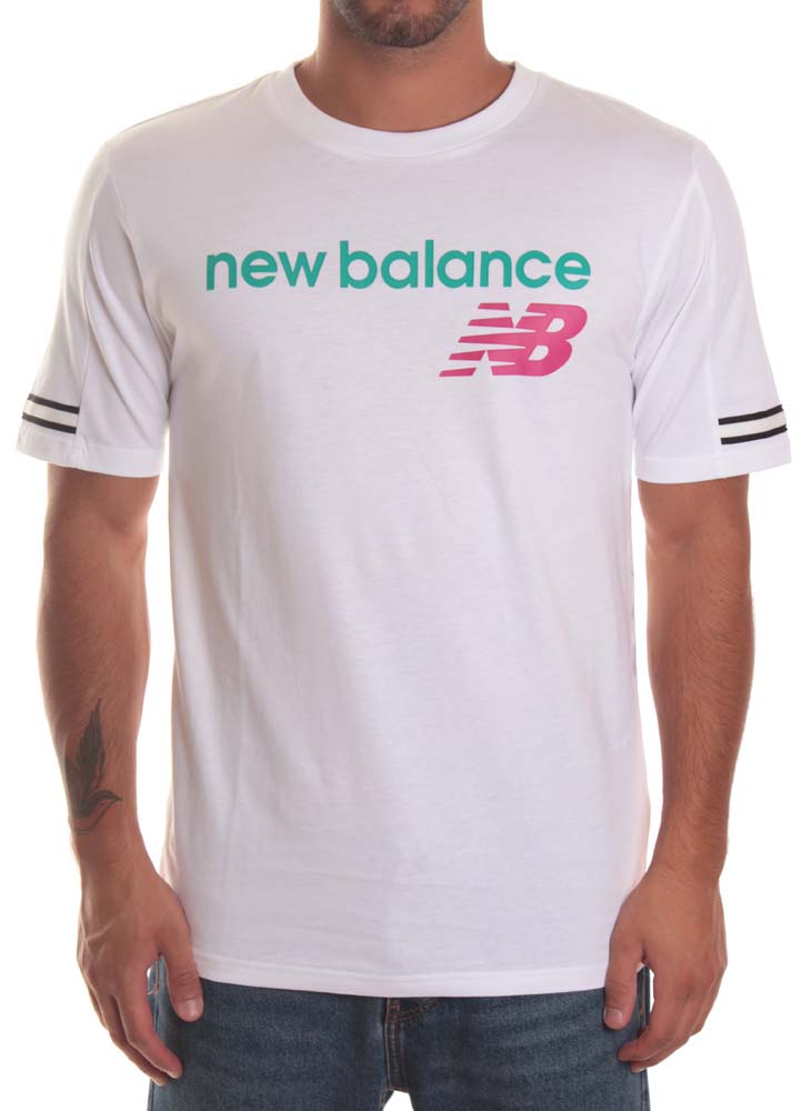  New Balance T-shirt Athletics Logo Tee White Bianco Uomo - 1