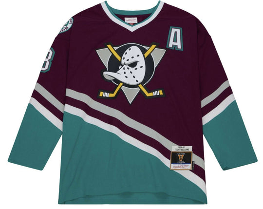  Mitchell & Ness T-shirt Nhl Ls Blue Line Teemu Selanne Anaheim Ducks Dark 1996 Jersey Mitchell E Ness Uomo Bordeaux