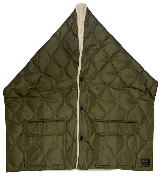  Taion Sciarpa Military Reversible Down Stole Dark Olive Cream Uomo Verde