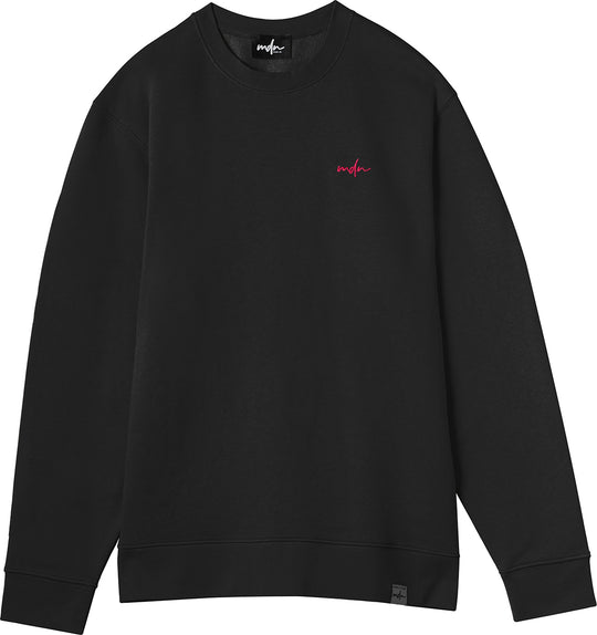  Mdn Felpa Basic Logo Embroidered Crewneck Black Magenta Uomo Nero