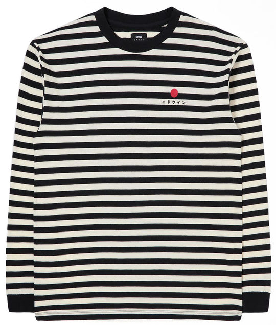  Edwin T-shirt Ls Basic Stripe Black White Uomo