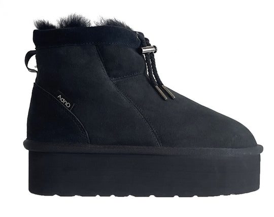  Adno Stivali Maxi Lull Bootie 6.4 W Sheep Skin Suede Black Donna Nero