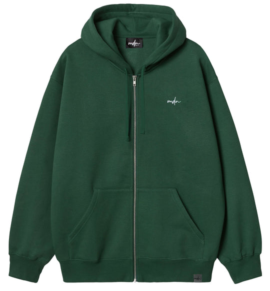  Mdn Felpa Ebroided Basic Logo Zip Hoodie Bottle Green White Uomo Verde