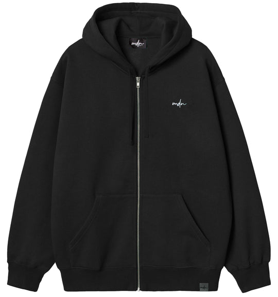  Mdn Felpa Ebroided Basic Logo Zip Hoodie Black White Uomo Nero