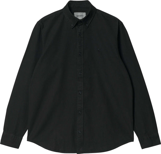  Carhartt Wip Camicia L/s Bolton Shirt Black Garment Dyed Uomo Nero