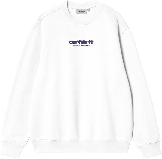  Carhartt Wip Felpa Ink Bleed Sweat White Tyrian Stone Washed Uomo Bianco