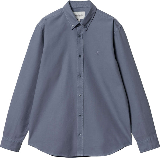  Carhartt Wip Camicia L/s Bolton Shirt Hudson Garment Dyed Uomo Blue
