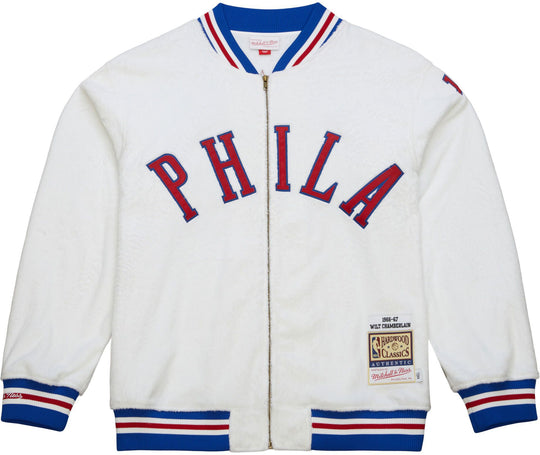  Mitchell & Ness Giacca Shooting Shirt 76ers 1966 Wilt Chamberlain White Mitchell E Ness Uomo Bianco