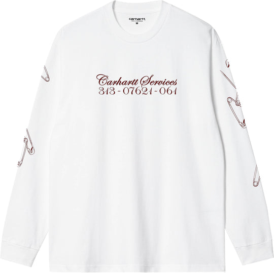  Carhartt Wip T-shirt Ls Safety Pin T-shirt Organic White Bordeaux Uomo Bianco